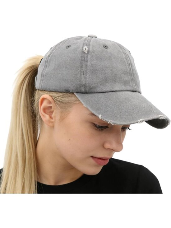 〽️Women Fabric Gray High Ponytail Baseball Cap Trucker Bad Hair Day Adjustable